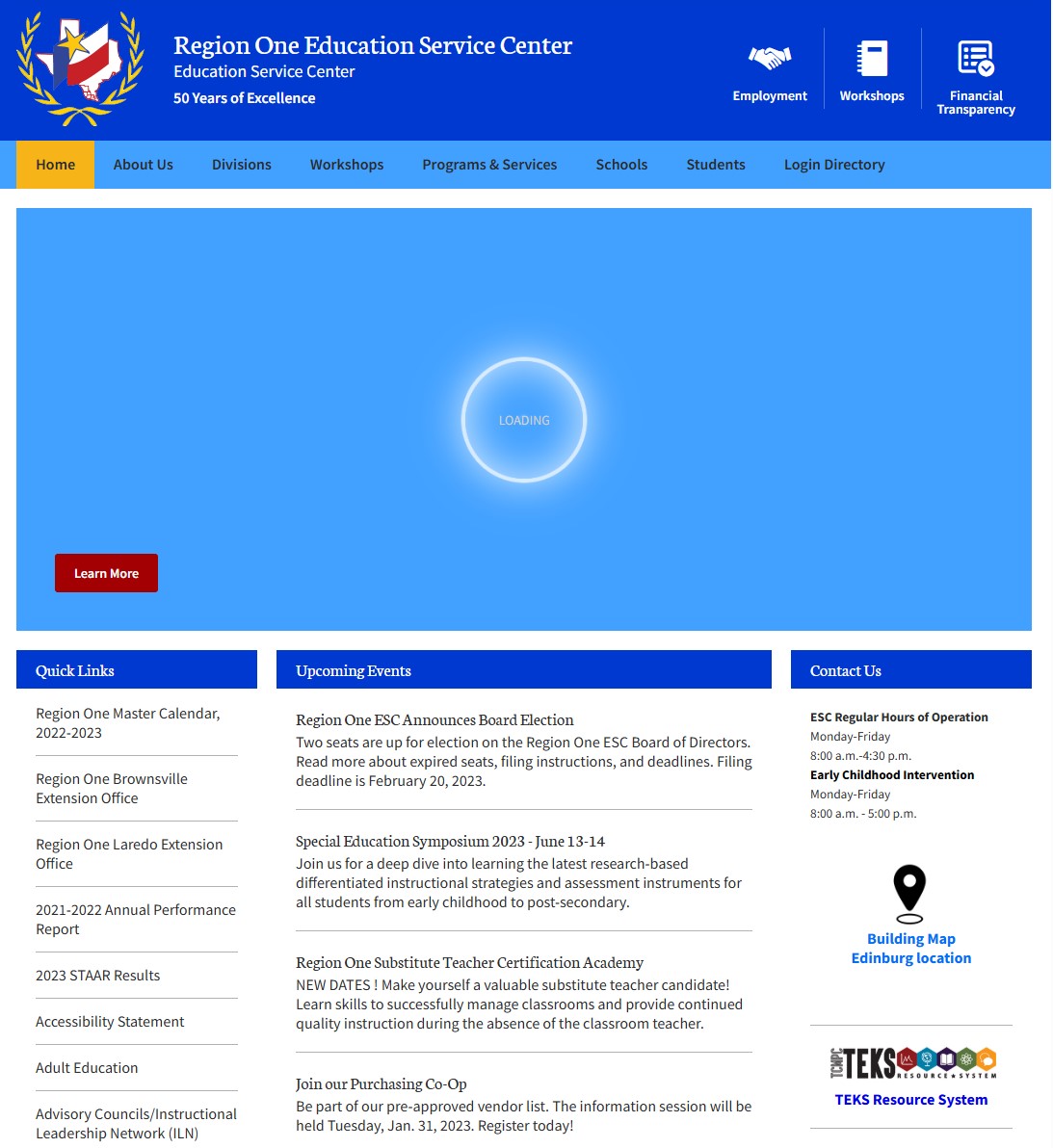 Region One template selection landing page